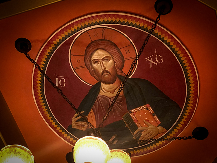 Icon of Jesus holding the Gospel Book. Saint Elizabeth Orthodox Church Woodstock, GA.